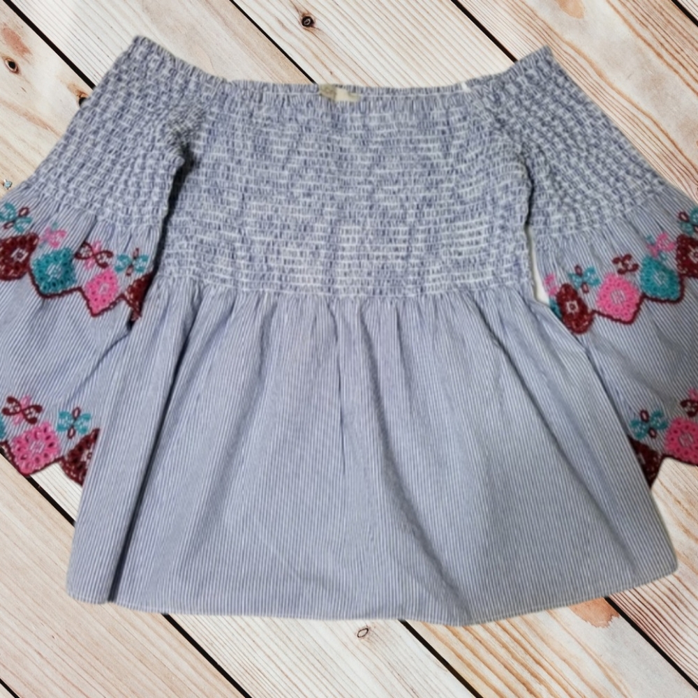 LOFT - Smocked Embroidered off The Shoulder Top